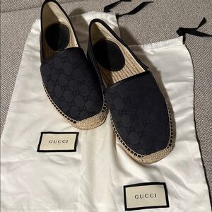Gucci Black GG Canvas Espadrille Flats